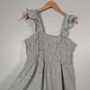 Old Navy Midi Dress XL Green White Gingham Sleeveless Peasant Empire Pleated